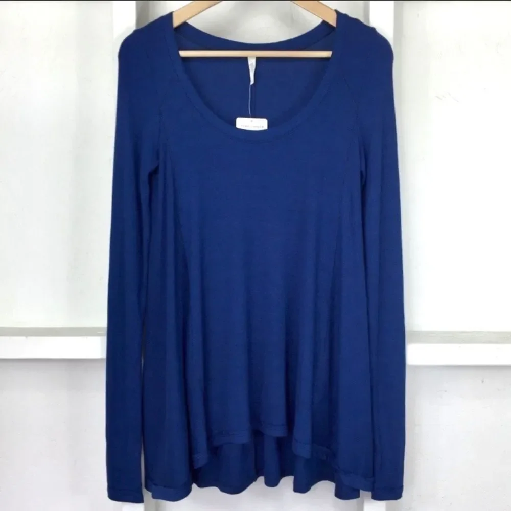 Free People Navy Swing Tunic Tee Ribbed Jersey XS